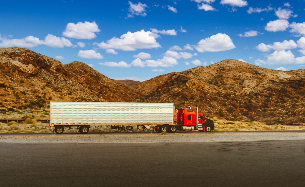 Commercial truck transport on highway